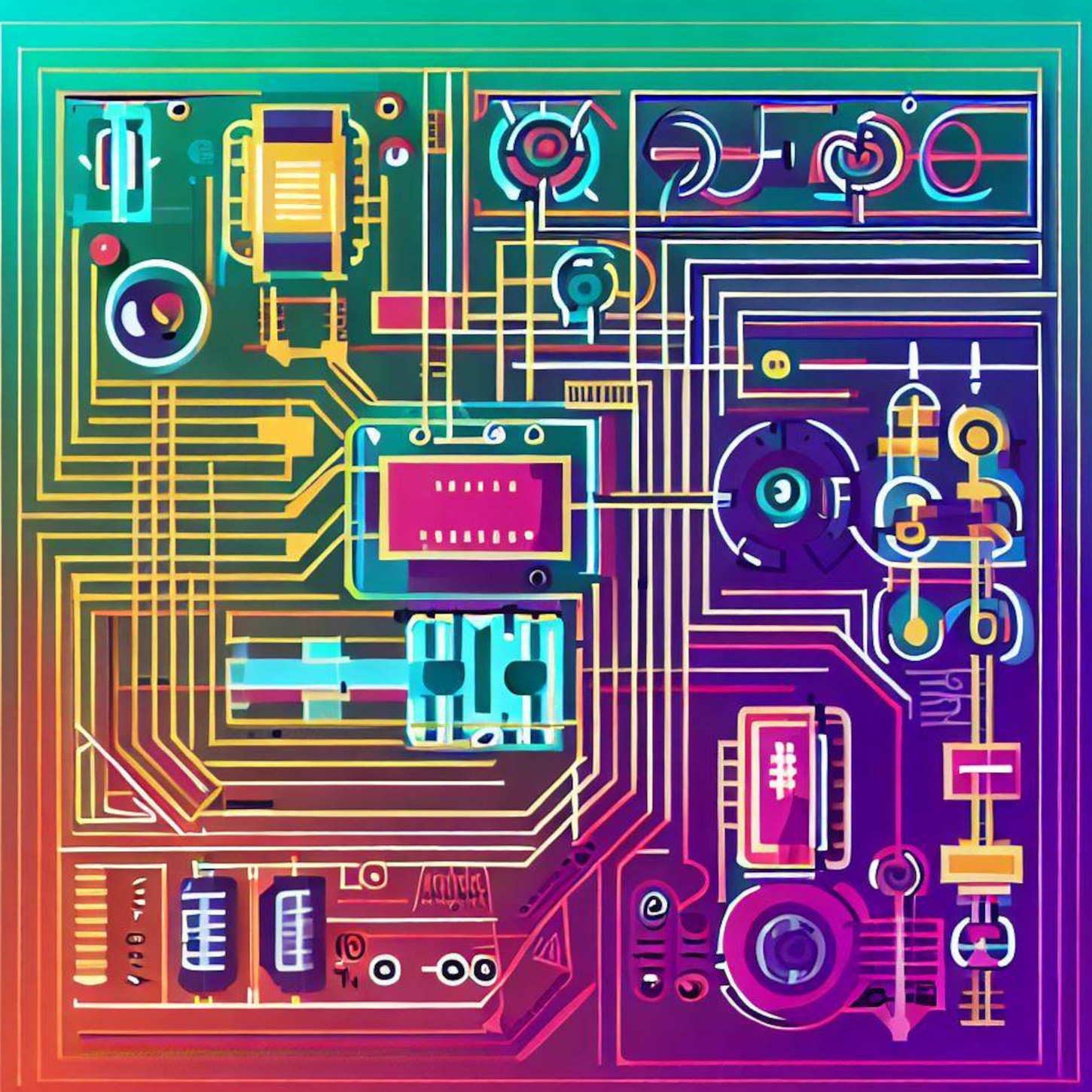AI generated artwork of a circuit in an abstract style.